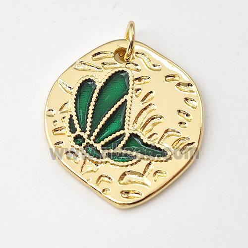 Copper Butterfly Pendant Green Enamel Gold Plated