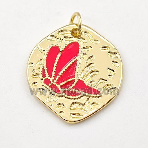 Copper Butterfly Pendant Red Enamel Gold Plated