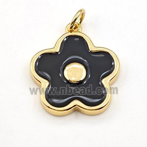 Copper Flower Pendant Black Enamel Gold Plated