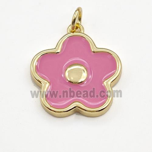 Copper Flower Pendant Pink Enamel Gold Plated