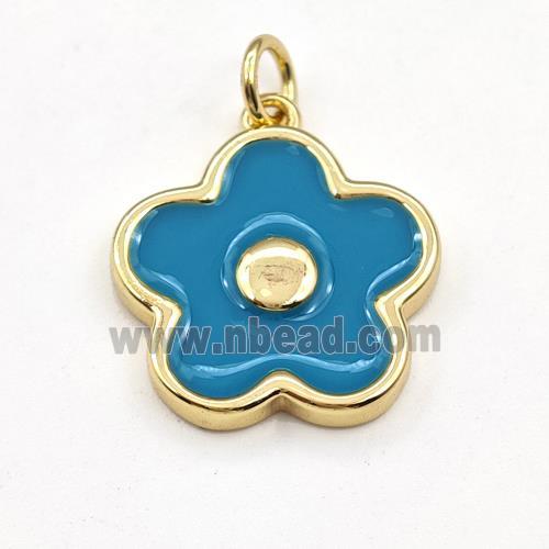 Copper Flower Pendant Blue Enamel Gold Plated