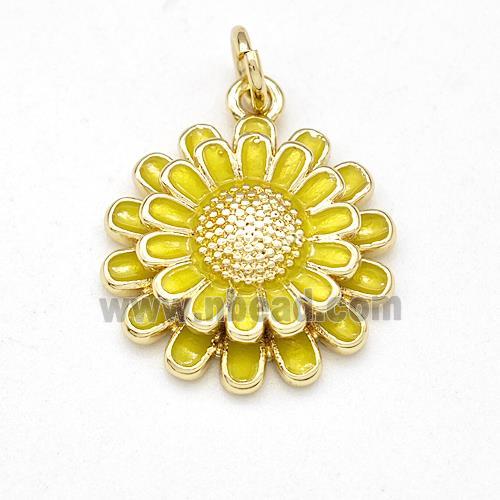 Copper Sunflower Pendant Yellow Enamel Gold Plated