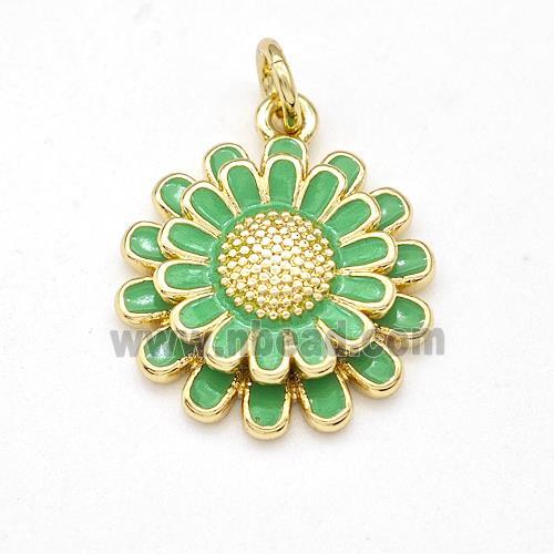 Copper Sunflower Pendant Green Enamel Gold Plated