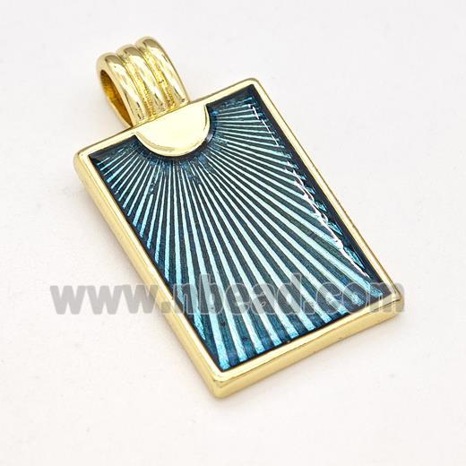 Copper Sun Pendant Blue Painted Rectangle Gold Plated