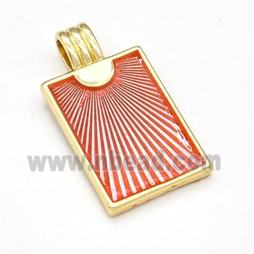 Copper Sun Pendant Red Painted Rectangle Gold Plated