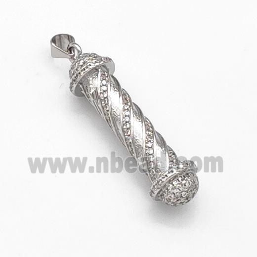 Barber Pole Charms Copper Stick Pendant Pave Zirconia Platinum Plated