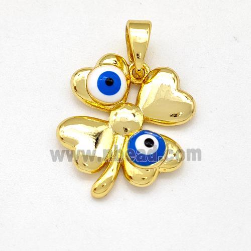 Copper Clover Pendant Blue Evil Eye Gold Plated