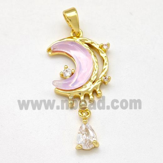 Copper Moon Pendant Pave Pearlized Resin Gold Plated