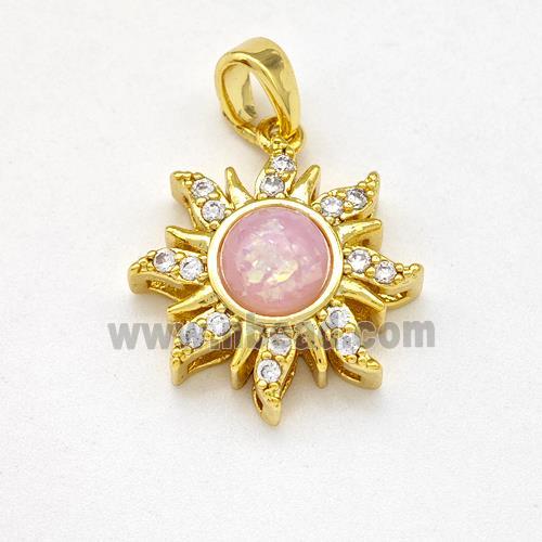 Copper Sun Pendant Pave Pink Fire Opal Zirconia Gold Plated