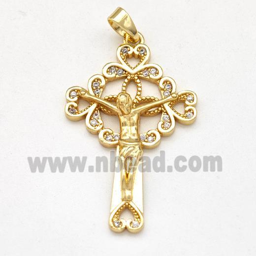 Jesus Crucifix Cross Charms Copper Pendant Pave Zirconia Gold Plated