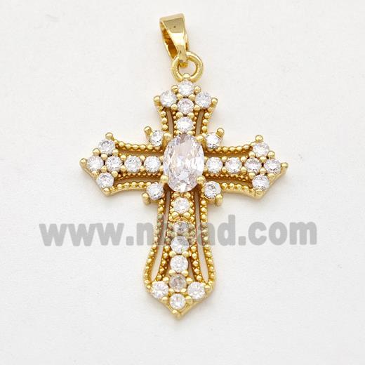 Copper Cross Pendant Pave Zirconia Gold Plated