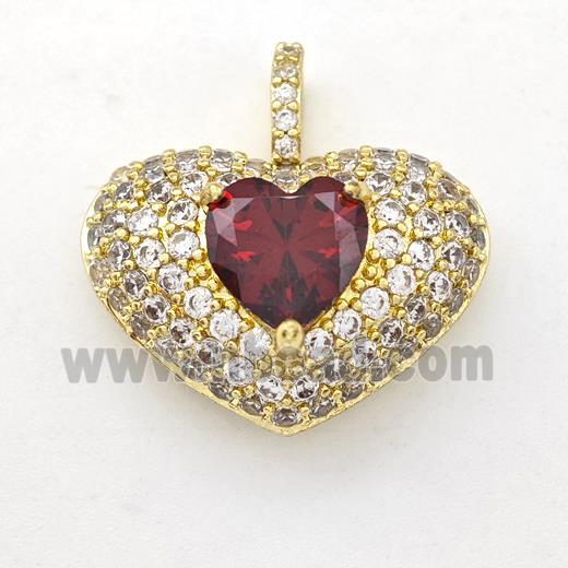 Copper Heart Pendant Micro Pave Zirconia Gold Plated