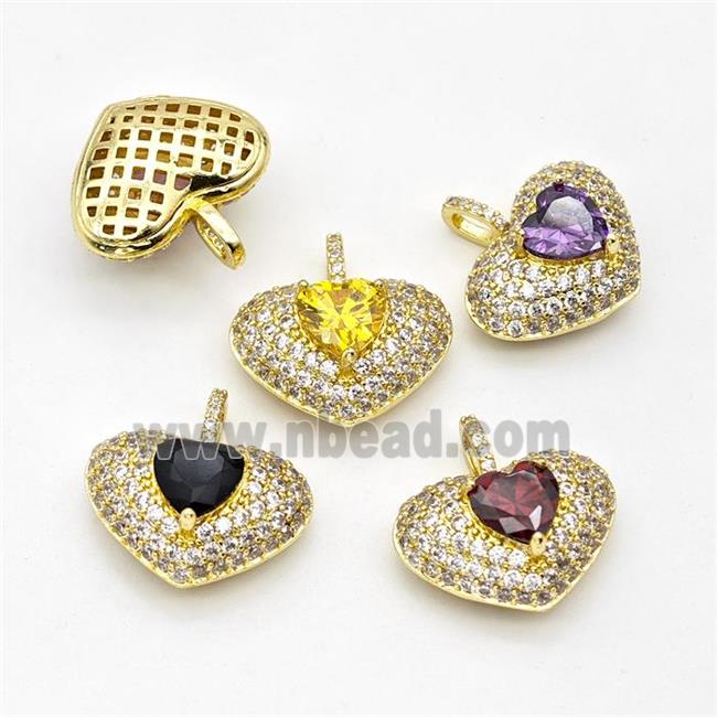 Copper Heart Pendant Micro Pave Zirconia Gold Plated Mixed