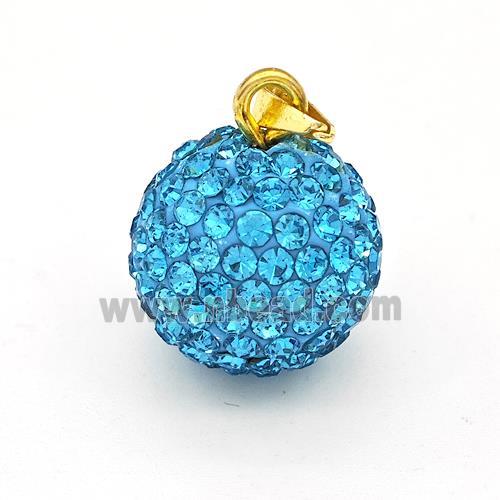 Clay Round Pendant Micro Pave Skyblue Rhinestone