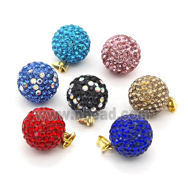 Clay Round Pendant Micro Pave Rhinestone Mixed Color