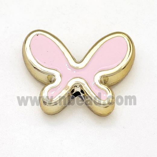 Resin Butterfly Beads Pink Enamel Gold Plated