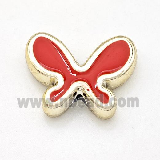 Resin Butterfly Beads Red Enamel Gold Plated