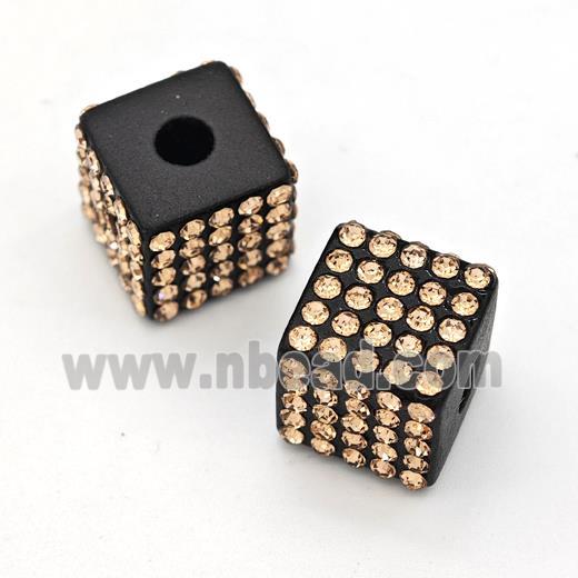 Black Resin Cube Beads Micro Pave Rhinestone Large Hole