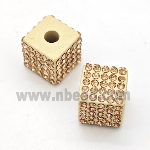 Gold Resin Cube Beads Micro Pave Rhinestone Large Hole