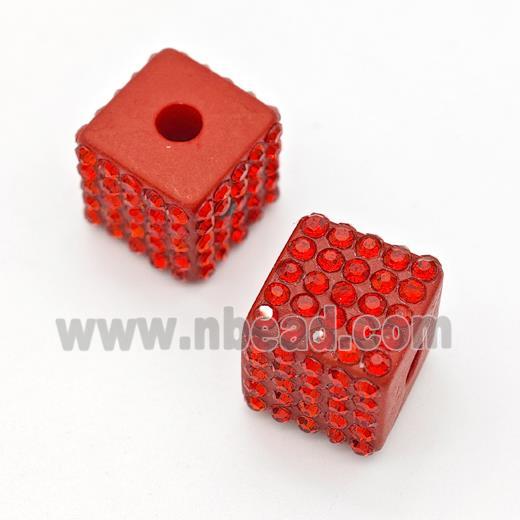 Red Resin Cube Beads Micro Pave Rhinestone Large Hole