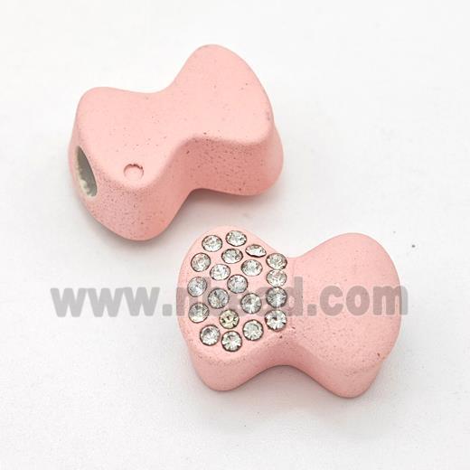 Pink Resin Bow Beads Micro Pave Rhinestone Large Hole