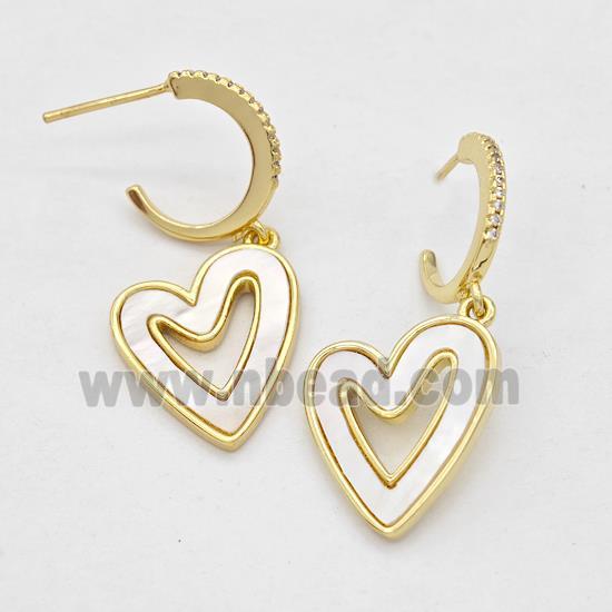 Copper Heart Stud Earrings Pave Shell Gold Plated