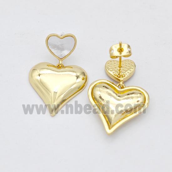 Copper Heart Stud Earrings Pave Shell Gold Plated