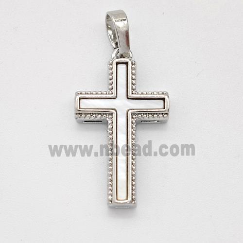 Copper Cross Pendant Pave Shell Platinum Plated