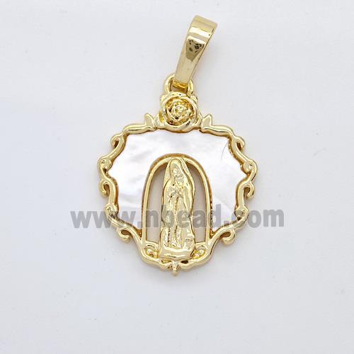 Jesus Charms Copper Pendant Pave Shell Gold Plated