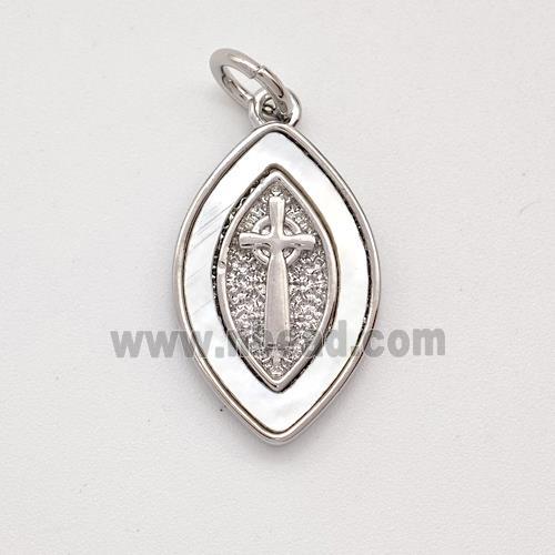 Cross Charms Copper Eye Pendant Pave Shell Platinum Plated