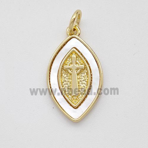 Cross Charms Copper Eye Pendant Pave Shell Gold Plated