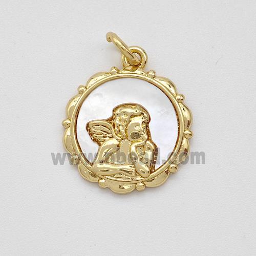 Copper Angel Pendant Pave Shell Gold Plated