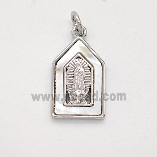 Virgin Mary Charms Copper Pendant Pave Shell Platinum Plated