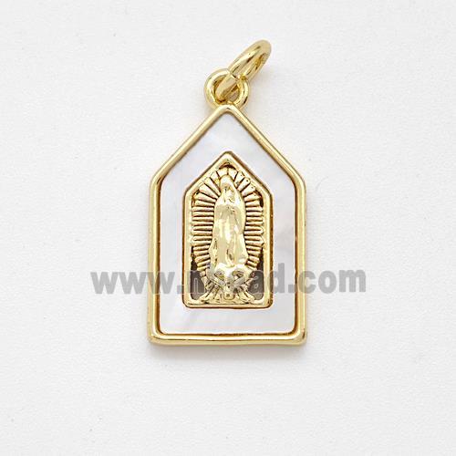 Virgin Mary Charms Copper Pendant Pave Shell Gold Plated