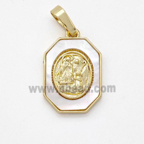 Virgin Mary Charms Copper Pendant Pave Shell Gold Plated