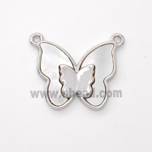 Copper Butterfly Pendant Pave Shell 2loops Platinum Plated