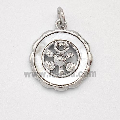 Copper Flower Pendant Pave Shell Platinum Plated