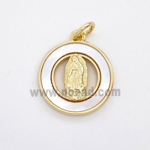 Virgin Mary Charms Copper Pendant Pave Shell Gold Plated