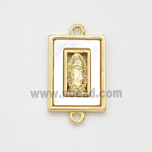 Virgin Mary Charms Copper Rectangle Connector Pave Shell Gold Plated