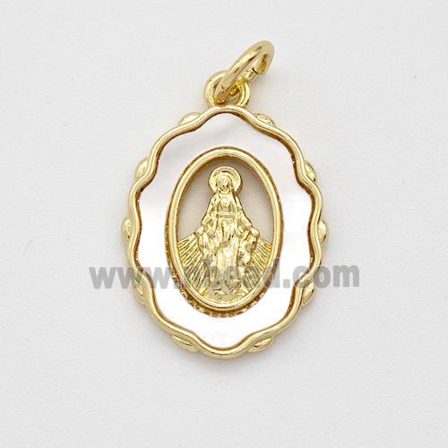 Virgin Mary Charms Copper Pendant Pave Shell Gold Plated