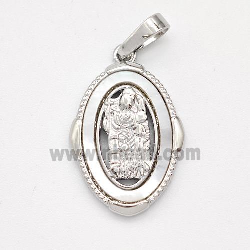 Saint Jude Charms Copper Pendant Pave Shell Platinum Plated