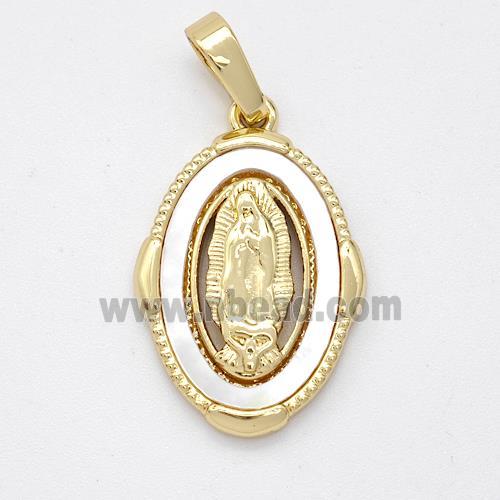 Virgin Mary Charms Copper Pendant Pave Shell Gold Plated