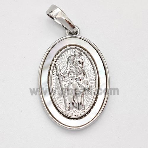 Saint Jude Charms Copper Pendant Pave Shell Platinum Plated