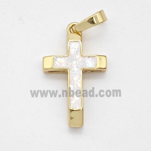 Copper Cross Pendant Pave White Fire Opal 18K Gold Plated