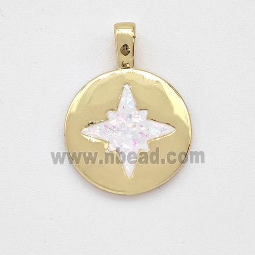 Copper Northstar Pendant Pave White Fire Opal 18K Gold Plated