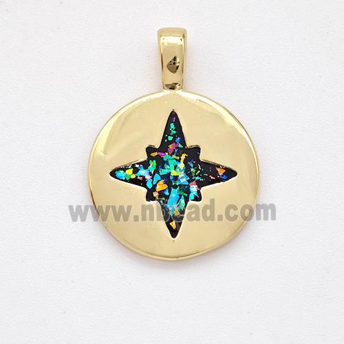 Copper Northstar Pendant Pave Fire Opal 18K Gold Plated