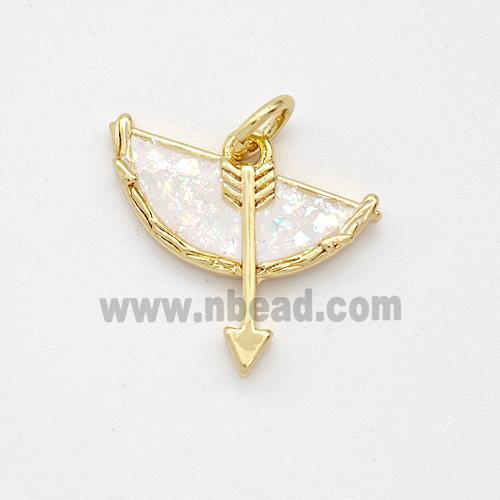 Bow And Arrow Charms Copper Pendant Pave Fire Opal 18K Gold Plated