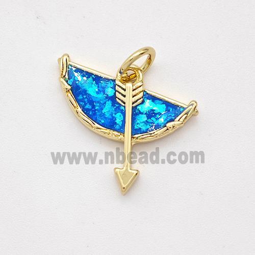 Bow And Arrow Charms Copper Pendant Pave Blue Fire Opal 18K Gold Plated