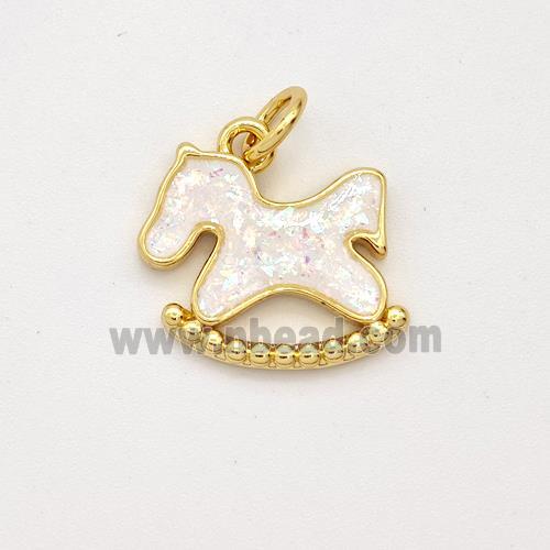 Copper Pony Pendant Pave White Fire Opal 18K Gold Plated