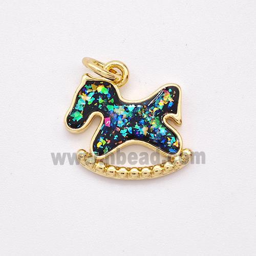 Copper Pony Horse Pendant Pave Fire Opal 18K Gold Plated